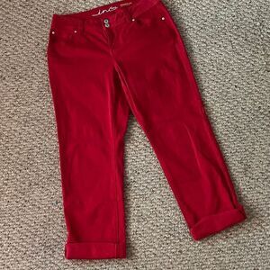 INC Denim Size 6 Red Straight leg curvy fit crop pants